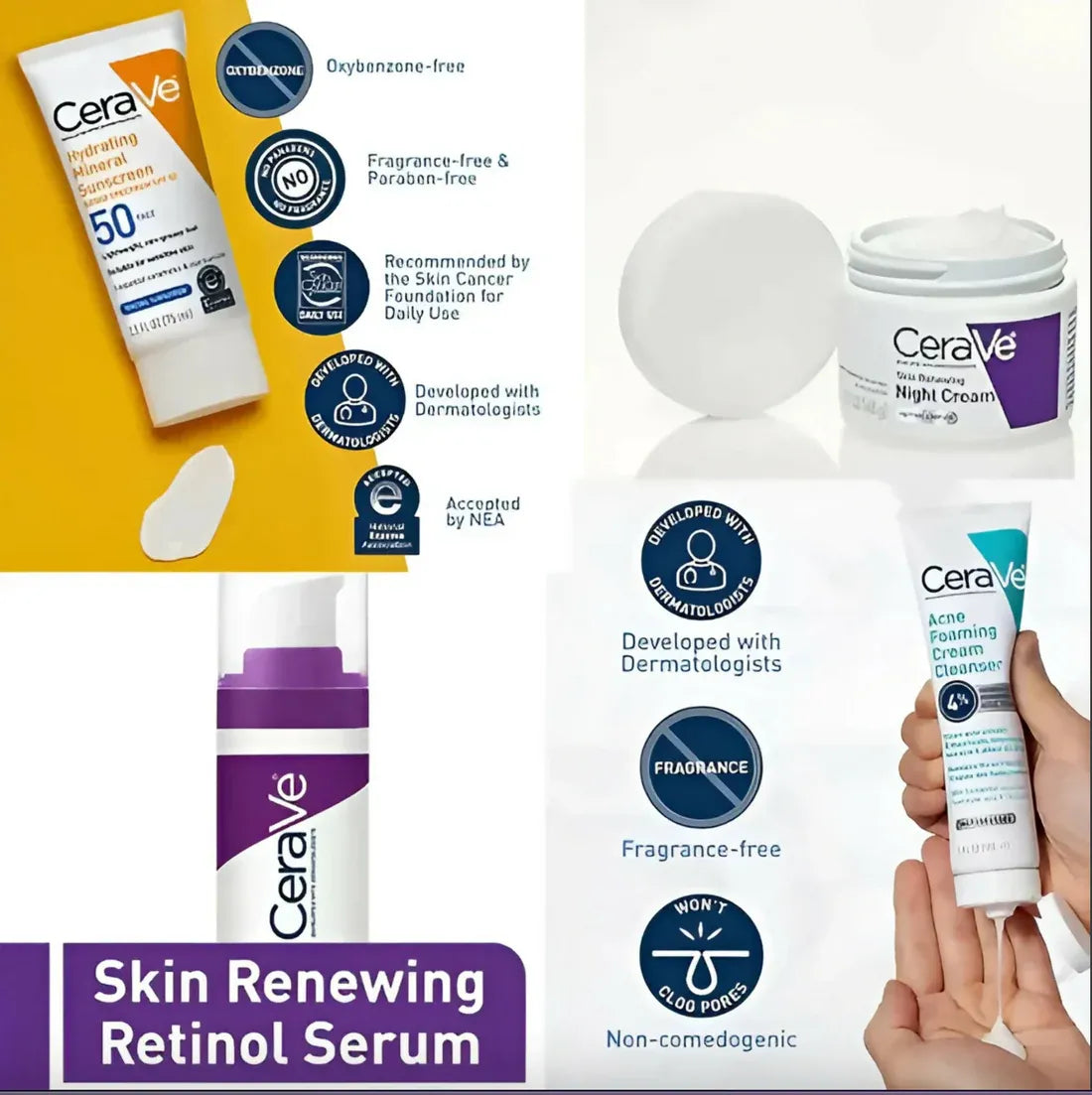 CeraVe 4 in 1 Skincare Kit Night Cream, Sunblock, Cleanser & Serum for Radiant Skin - zoomo.shop